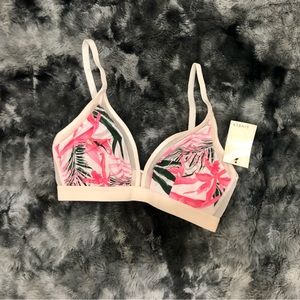 LIVELY BRAND NEW MESH TRIM FLORAL CORAL PINK GREEN MULTI COLOR BRALETTE